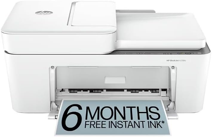 DeskJet 4258E All-in-One Wireless Inkjet Printer, Color Scanner Copier Fax, Compact Home Office Printer with Dual-Band Wi-Fi, Automatic Document Feeder, H-P Smart App, Instant Ink Ready, White