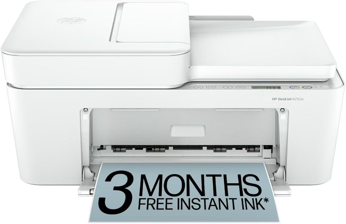 DeskJet 4252e All-in-One Wireless Inkjet Printer, Color Scanner Copier Fax, Compact Home Office Printer with Dual-Band Wi-Fi, Automatic Document Feeder, H-P Smart App, Instant Ink Ready, White