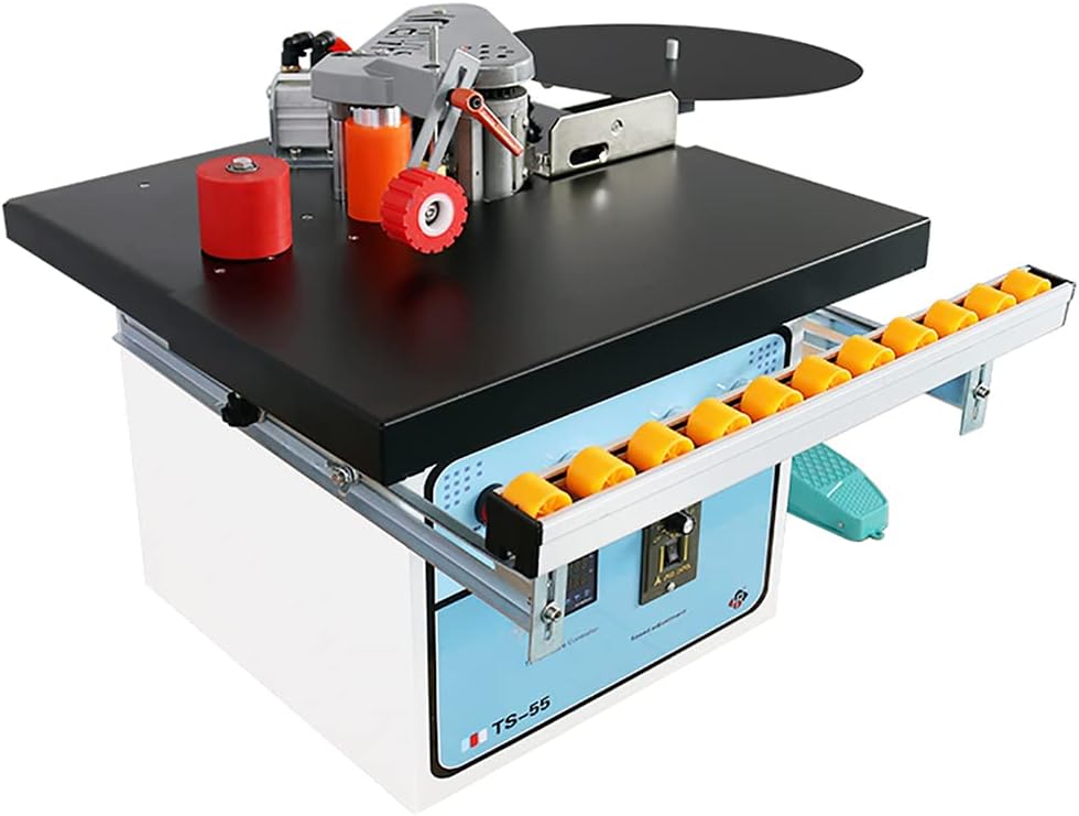 EliteBloom Woodworking Edge Banding Machine, Portable Benchtop Edge Bander with Pulley Double-Sided Gluing, Automatic Cut Banding Material, Desktop Manual Binding Machine