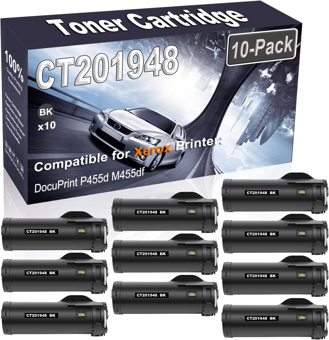 Kolasels 10-Pack (Black) Compatible DocuPrint P455d M455df Laser Printer Cartridge (High Capacity) Replacement for CT201948 Printer Cartridge