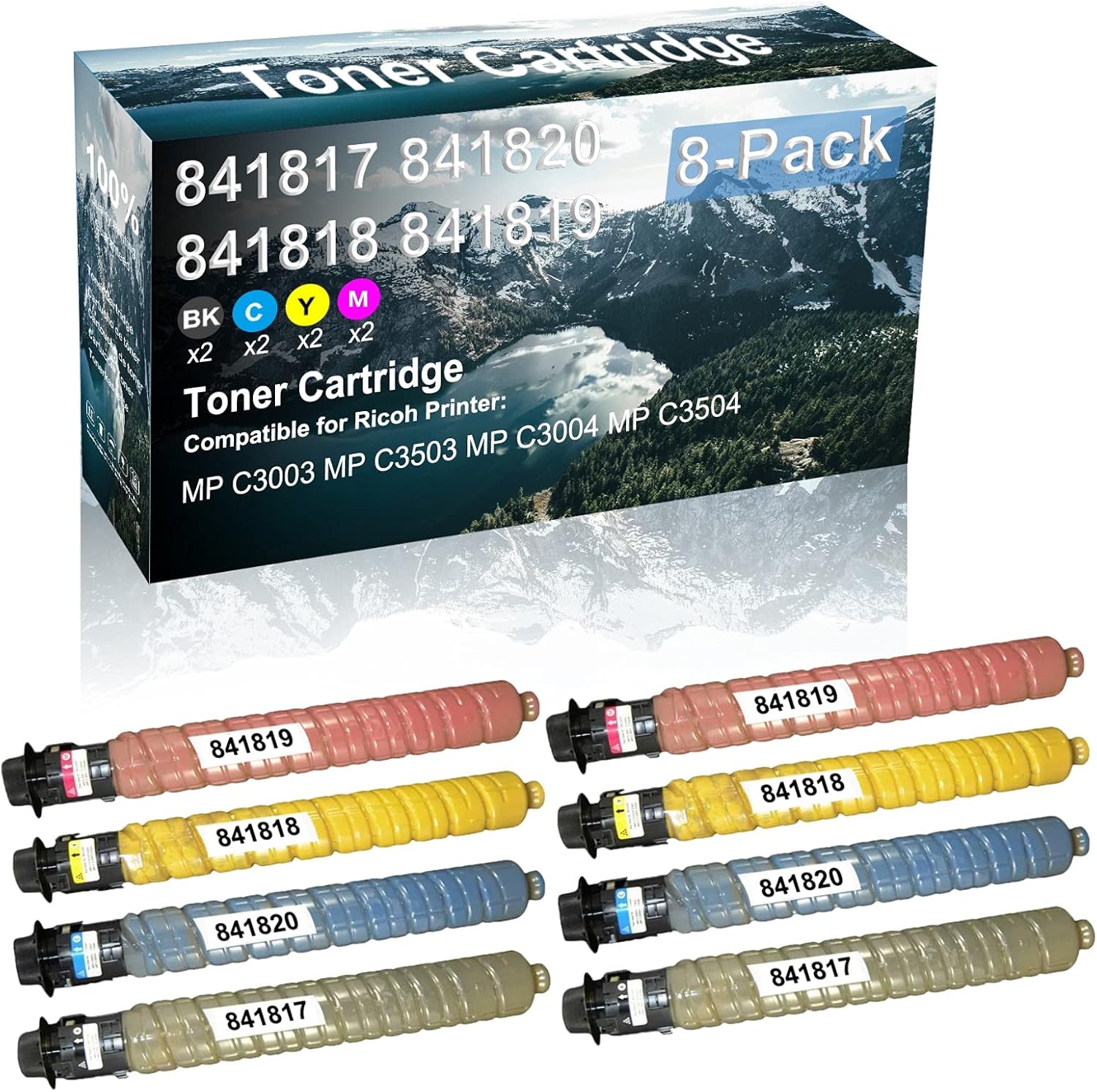 Credibility Store 8 Pack (BK+C+Y+M) Compatible 841817 841820 841818 841819 Laser Printer Cartridge High Yield Use for Ricoh MP C3003 MP C3503 MP C3004 MP C3504 Printer