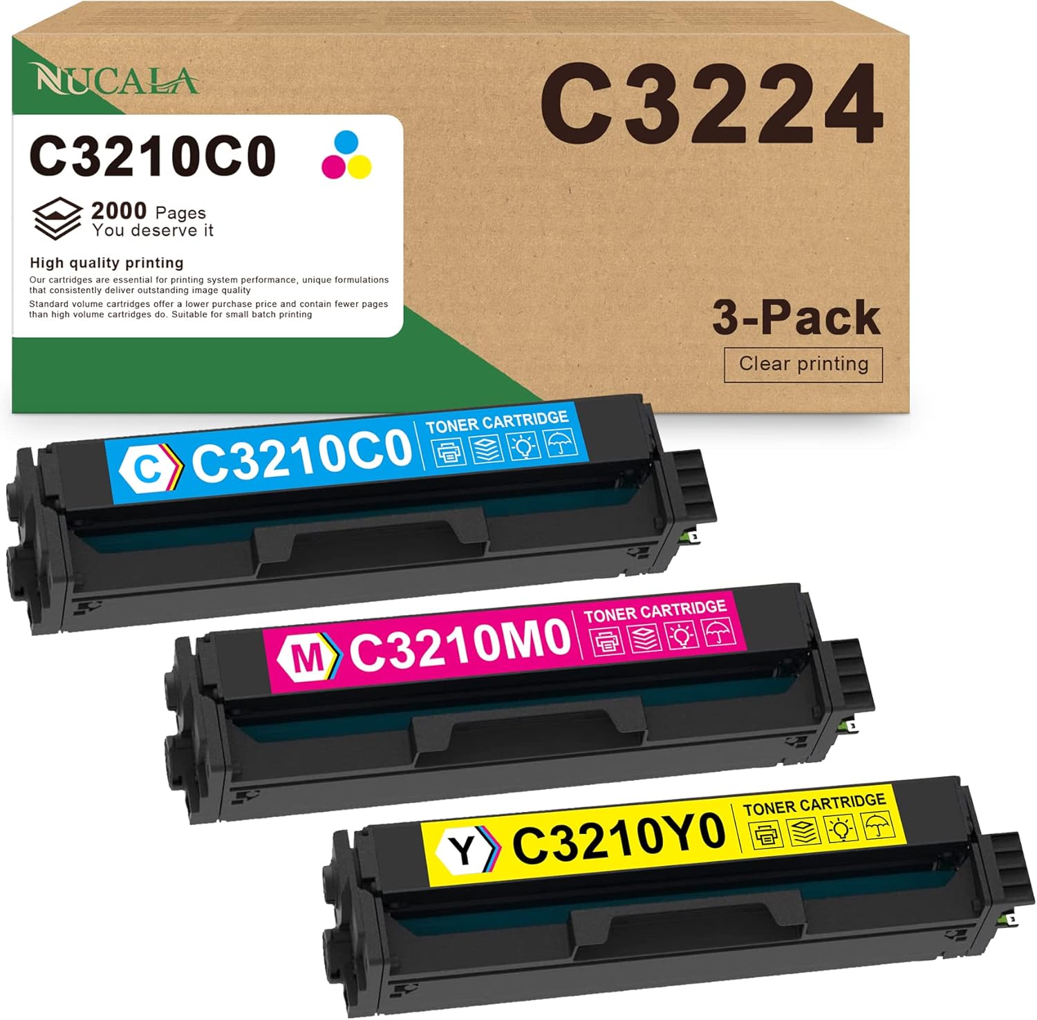 C3210C0 C3210M0 C3210Y0 Toner Cartridge 3-Pack (Cyan, Magenta, Yellow) - Nuc Compatible C3224 High Yield Toner Cartridge Replacement for Lexmark MC3224i C3224dw MC3426i MC3326i C3326dw C3426dw Printer