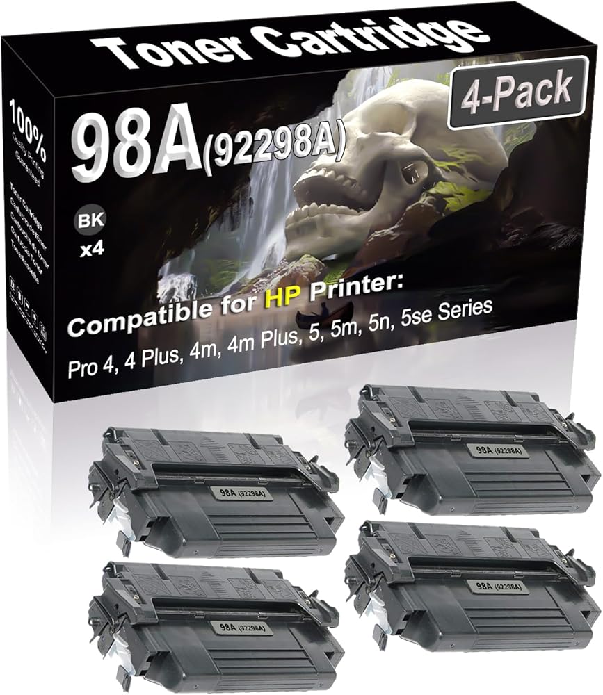 SINIYA 4-Pack (Black) Compatible High Yield 98A 92298A Laser Printer Toner Cartridge use for Pro 4, 4 Plus, 4m, 4m Plus, 5, 5m, 5n, 5se Printer