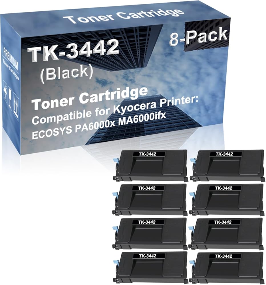 8-Pack Compatible High Capacity TK-3442 TK3442 (1T0C0T0US0) Imaging Toner Cartridge use for Kyocera ECOSYS PA6000x MA6000ifx Printer (Black)