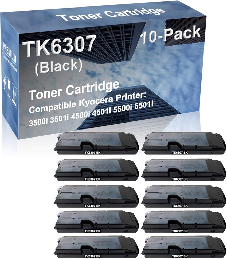 10-Pack Compatible High Capacity TK6307 (TK-6307) Printer Cartridge use for Kyocera 4500i 4501i Printer (Black)