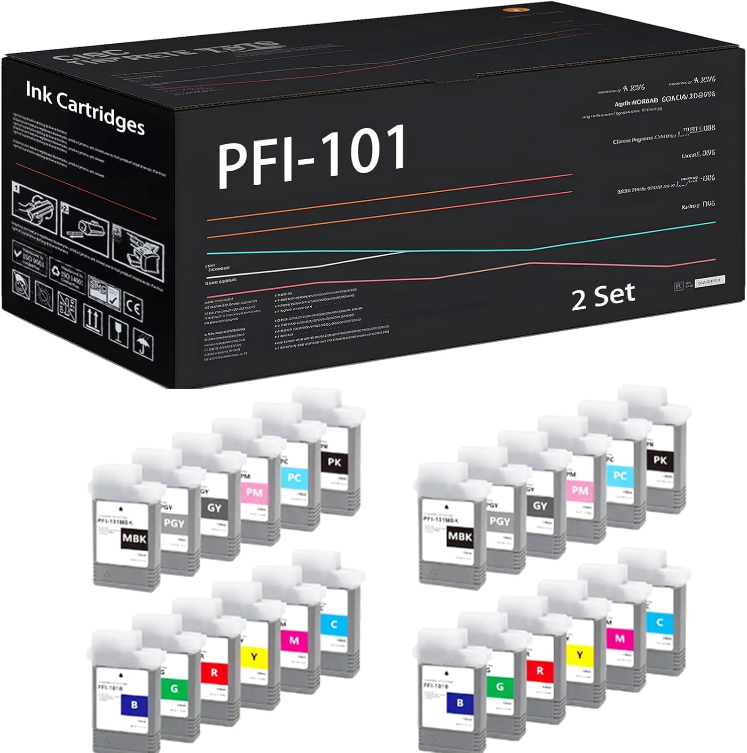 UVUMB Compatible with Canon PFI-101 PFI-103 Ink Cartridges Work for Canon IPF5000 5100 6000S 6100 Printers, with Chip, High Yield 2600 Pages, High-Definition Printing (2 Set)