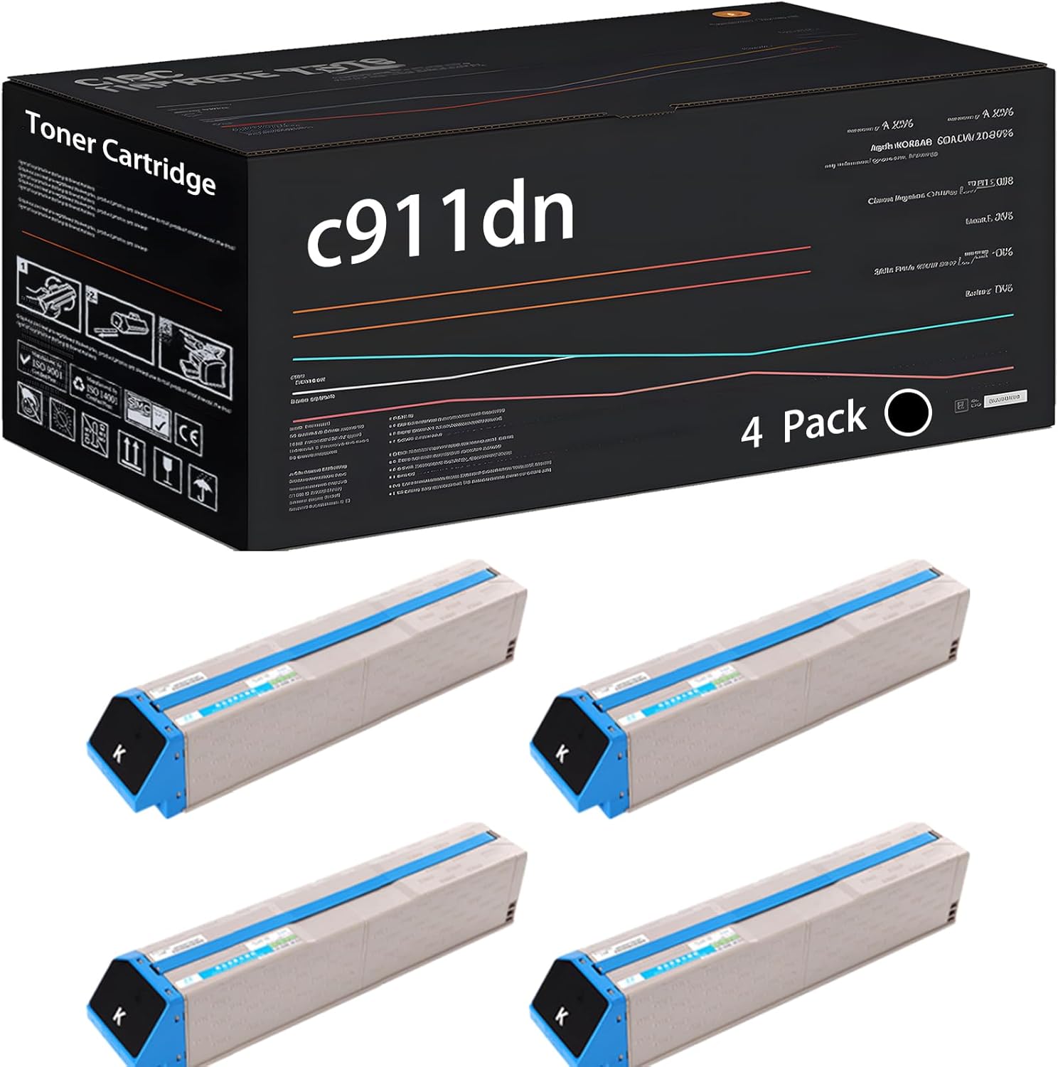 UVUMB Compatible with Okidata OKI c911dn Toner Cartridge Work for Okidata OKI C911dn Printers, with Chip, High Yield 24000 Pages, High-Definition Printing (4 Pack Black)