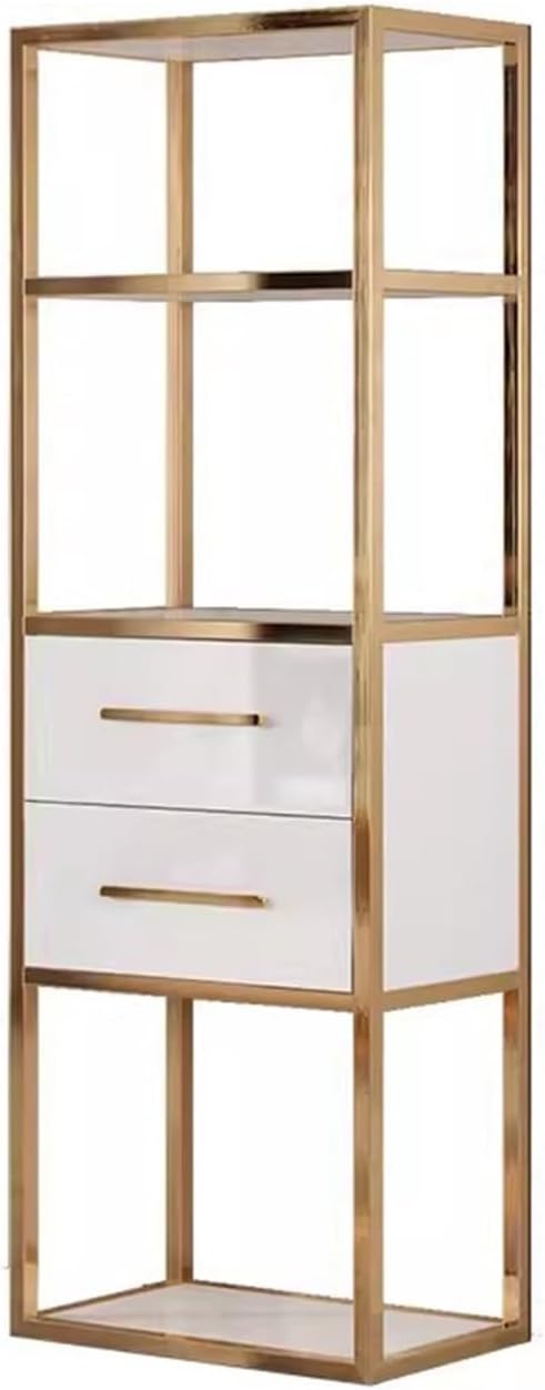 YOUQUEEN Book Shelf Office Bookshelf Storage Rack Floor-Standing Bookcase Modern Simple Iron Art Living Room Stainless Steel Storage Cabinet Bookshelves and Bookcases(A:60X30X180cm)