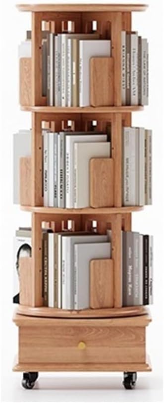 All Solid Wood Rotating Bookshelf 360-degree Bookcase Floor Storage Rack for Home Living Room MINGPING (Size : 44x44x121cm Log Color Removable)