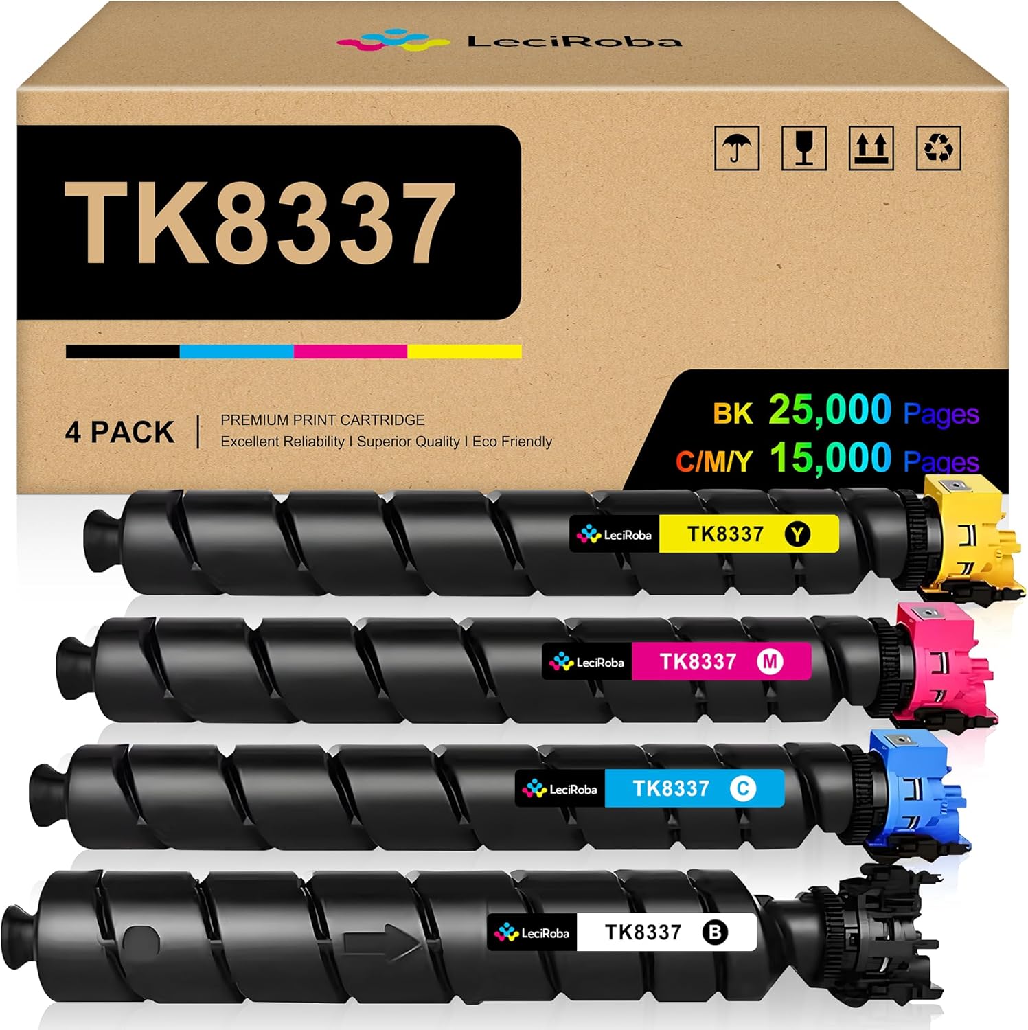 LeciRoba Compatible TK8337 Toner Cartridges Replacement for Kyocera TK-8337 1T02RL0US0 1T02RLCUS0 1T02RLBUS0 1T02RLAUS0 for Kyocera TASKalfa 3252ci 3253ci Printer (1 Black 1 Magenta 1 Cyan 1 Yellow)