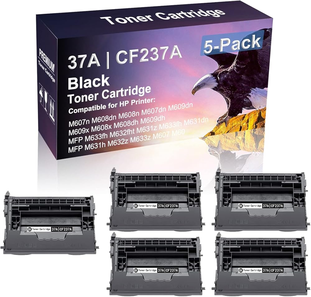 5 Pack Compatible MFP M633fh M632fht M631z M633fh M631dn Laser Toner Cartridge (High Capacity, Black) Replacement for HP 37A | CF237A Printer Toner Cartridge