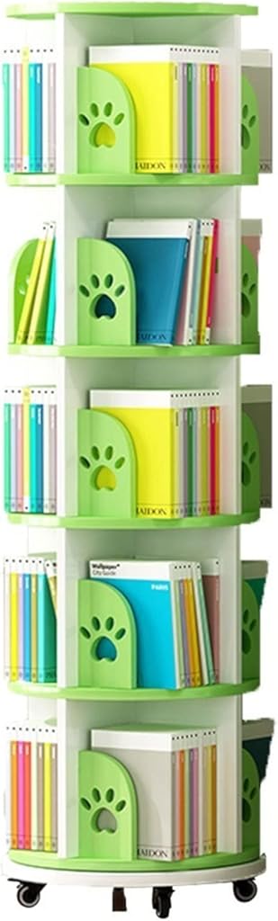 IOCCIOBB Bookcases Rotating Bookshelf 360° Bookshelf with Wheels Picture Book Shelf Multi-Level Book Organizer Shelves Storage Green (Size : 50.5 * 159cm)