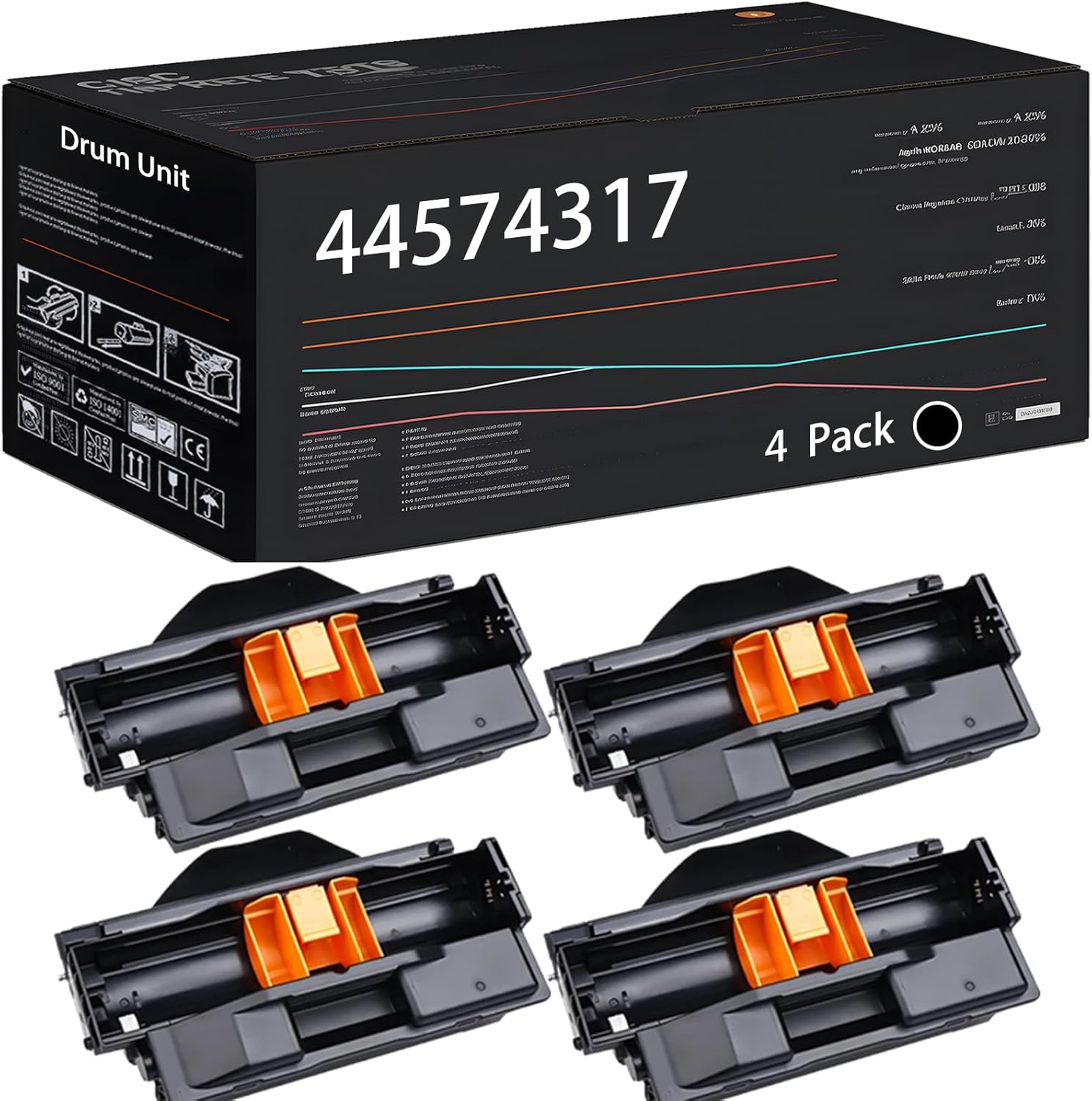 UVUMB Compatible with Okidata OKI 44574317 Drum Unit Work for Okidata OKI ES5112 ES5162 ES5162LP MFP Printers, with Chip, High Yield 40000 Pages, High-Definition Printing (4 Pack Black)