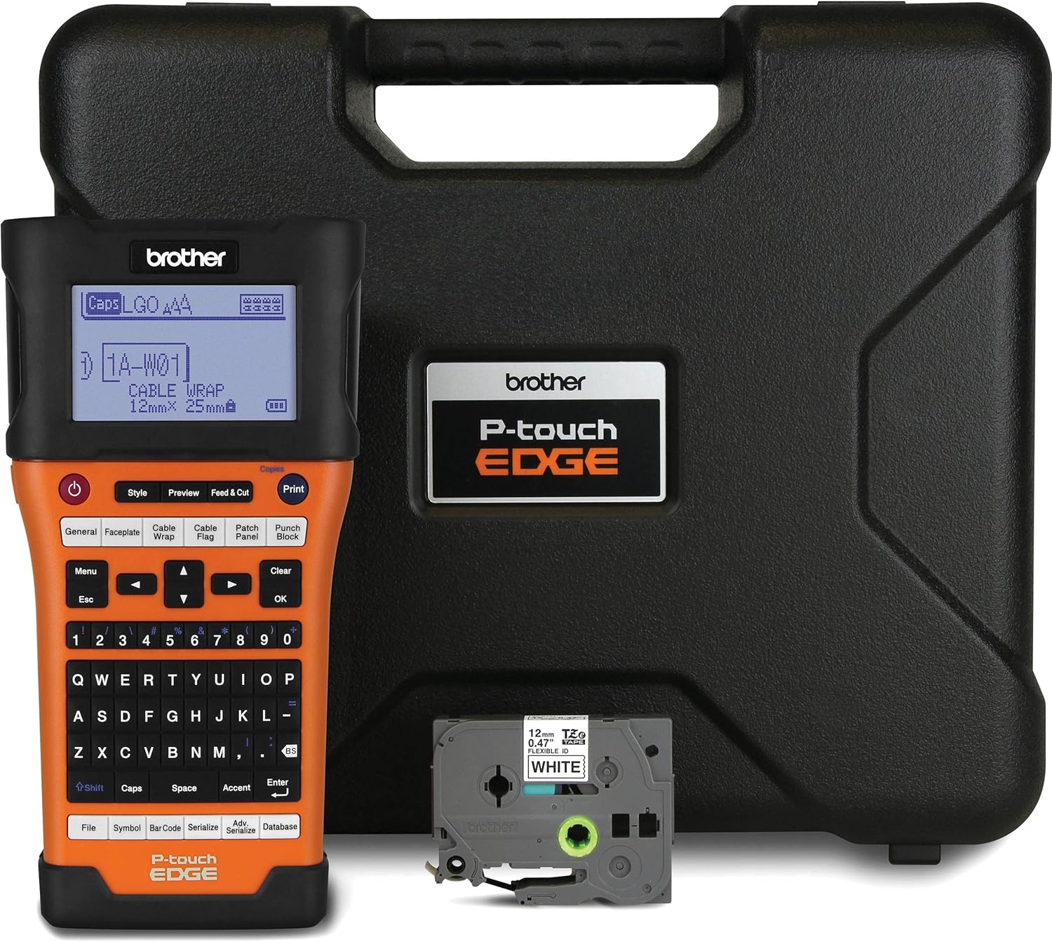 Brother PT-E500 Handheld Industrial Label Printer with PC Connectivity, Orange - 1.2