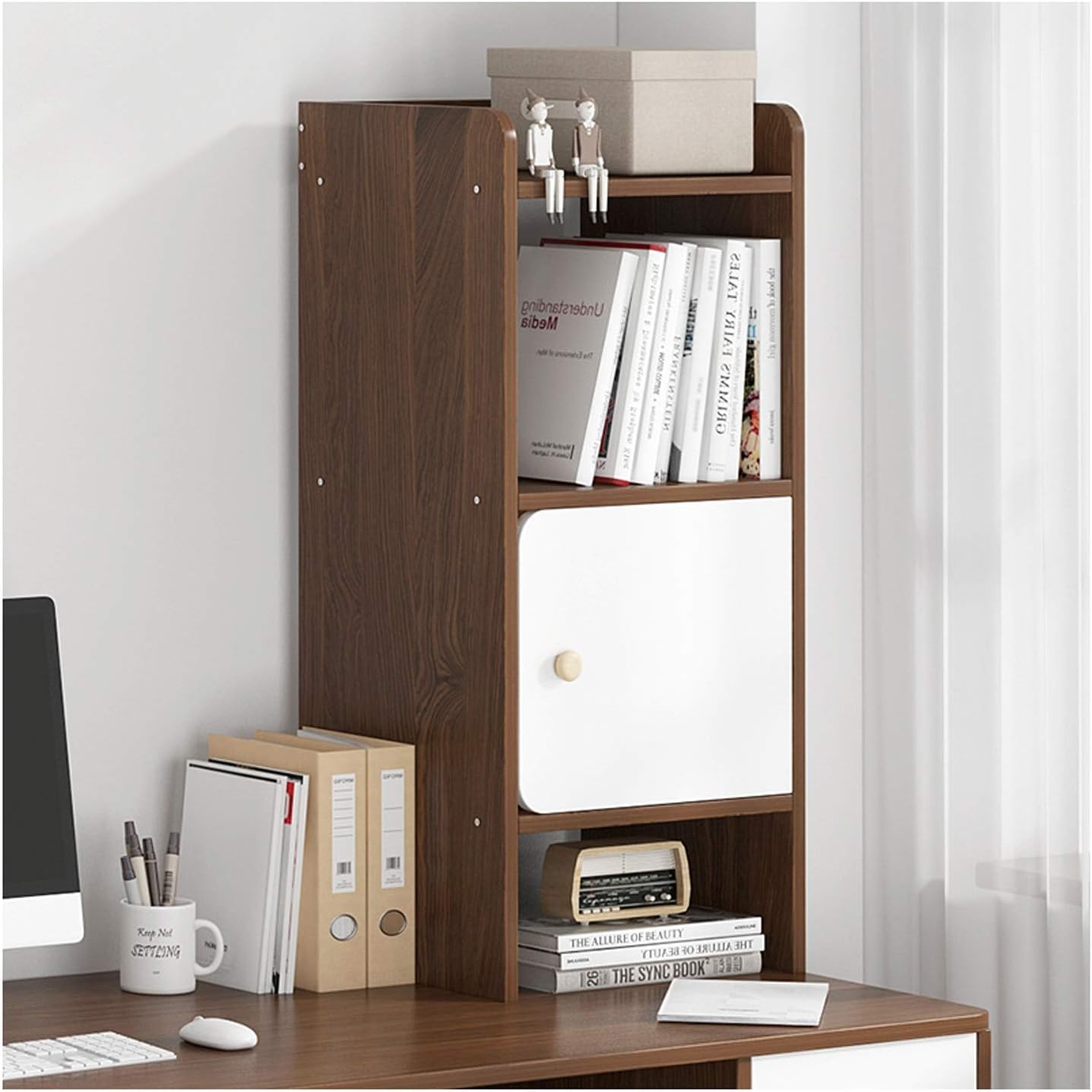 NEWCES Bookshelf Counter Top Bookcase 3-Tier Wood Bookshelf Save Space Countertop Storage Display Rack Desk Organizer，L 10.6×D 6.7