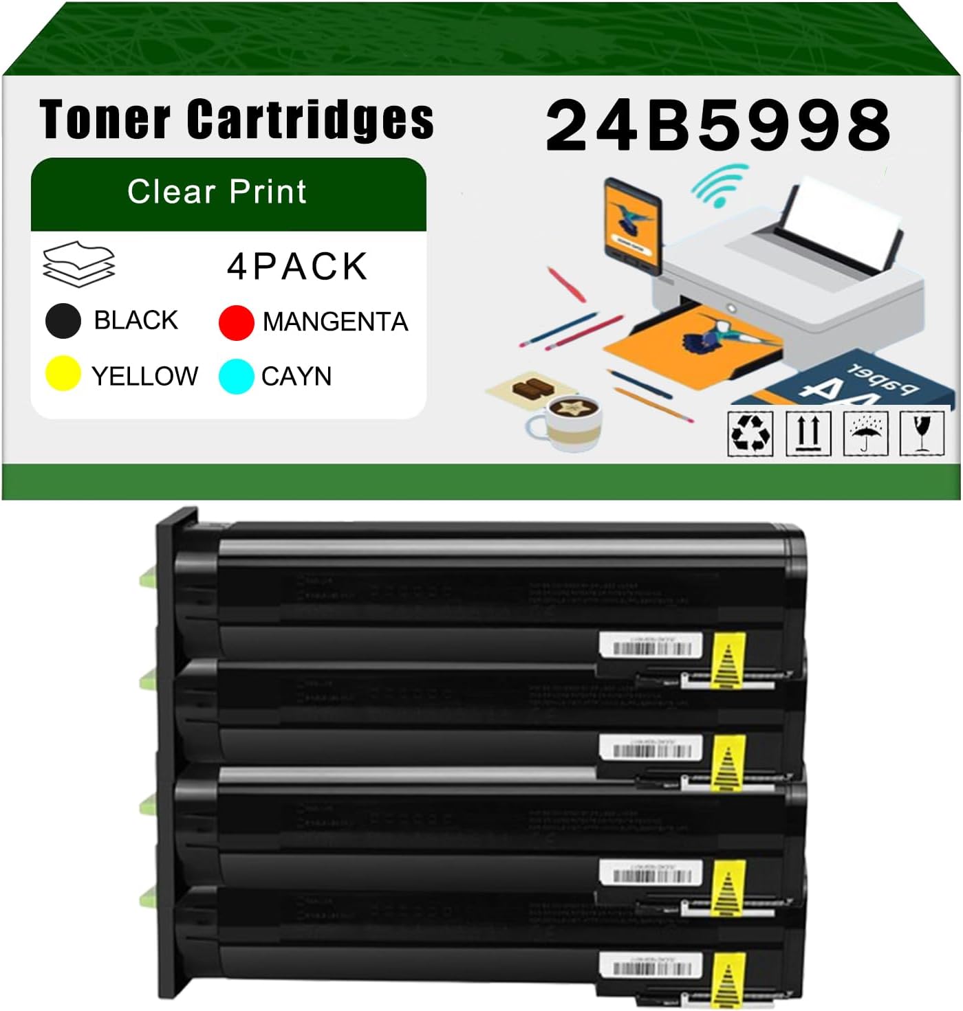 Compatible for Lexmark 24B5998 Toner Cartridges 24B5995 24B5996 24B5997 C6160 Printers, High Yield 30000 Pages Bright Clear Colors (4-Pack BK/C/M/Y)