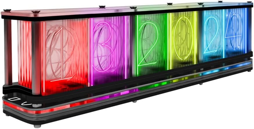 LSSOAZZVVN Electronic Tube Clock, 6 Bit RGB Pseudo Tube Clock with Adjustable Color, Analog Clock Effect, for Home, Bedroom, Office, Study(Not Finished, Need to Be Assembled)