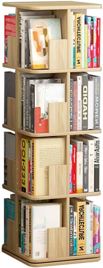 360° Rotating Bookshelf Large Capacity Floor Storage Rack Children's Bookcase Multi-Layer Simple Bookshelf (Color : Brown, Size : 4 Layers(128cm))