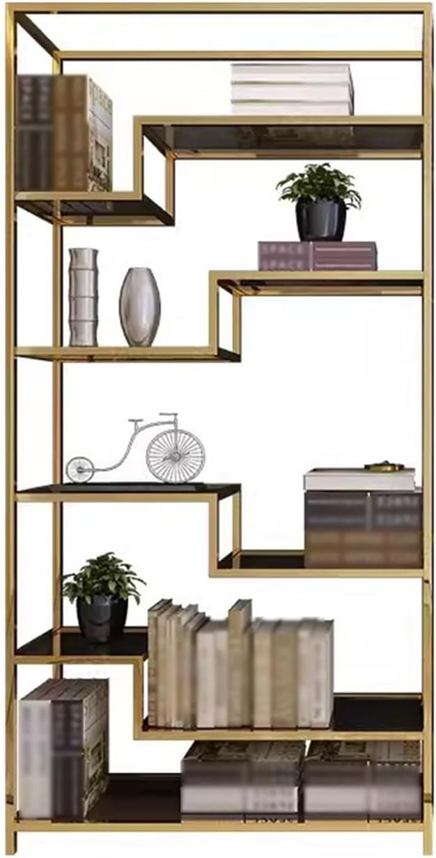 YOUQUEEN Book Shelf Nordic Modern Bookshelf Simple Floor-Standing Storage Rack Display Rack Office Light Luxury Stainless Steel Bookcase Bookshelves and Bookcases(XL:120X30X198cm)