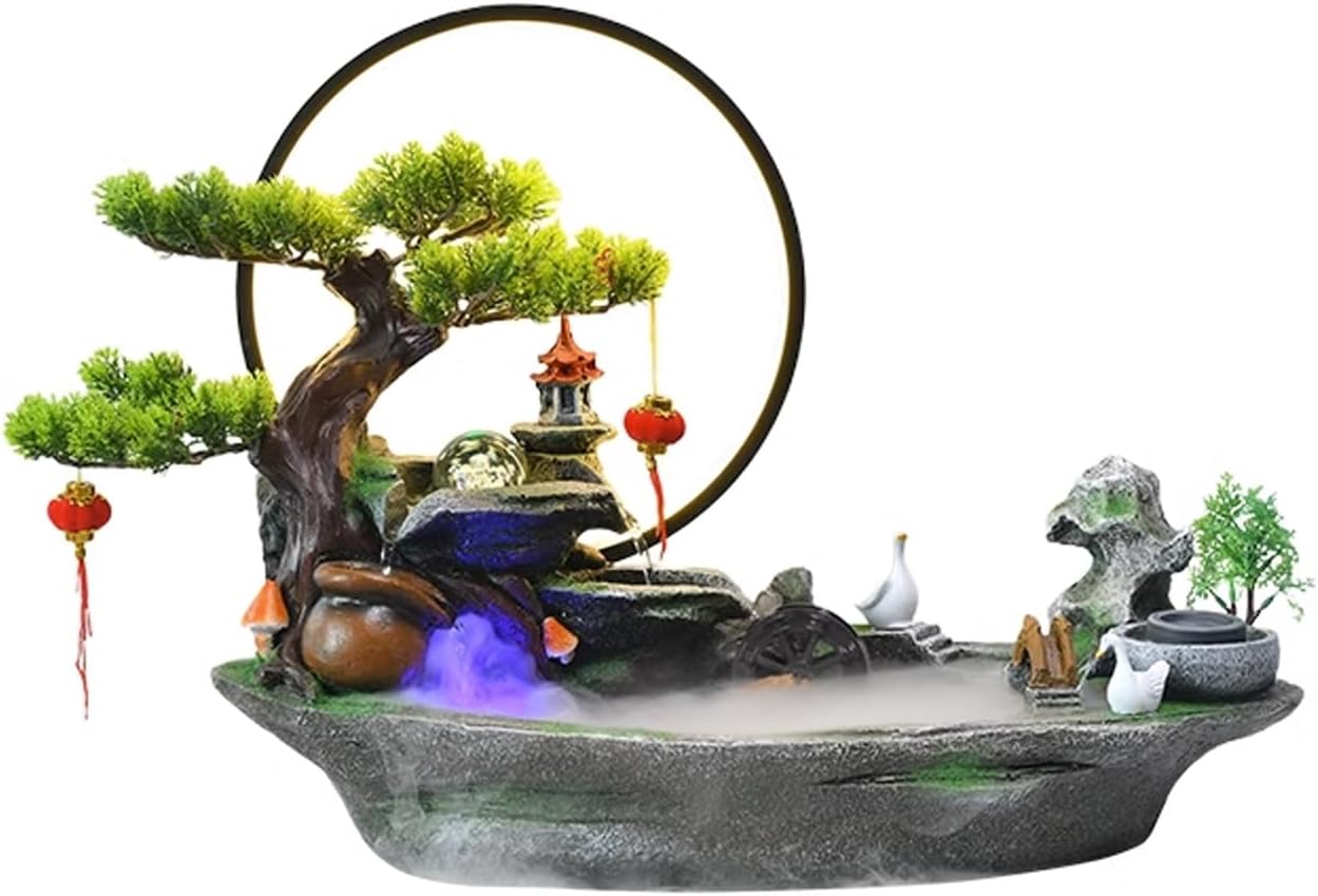 Tabletop Fountain Rocky Mountain Flowing Water Fountain Living Room High Mountain Circulating Water Humidifier Office Front Desk Desktop Decoration Water Fountain (Color : 02) (1)