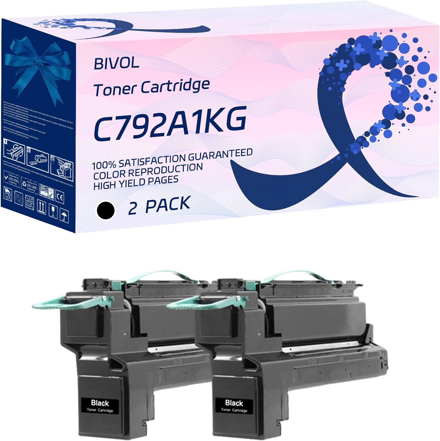 BIVOL C792A1KG Toner Cartridge Compatible for Lexmark X792DE X792DTE X792DTFE Printers, with Chip, High Yield 7000 Pages, Vivid Colors (2-Pack Black)
