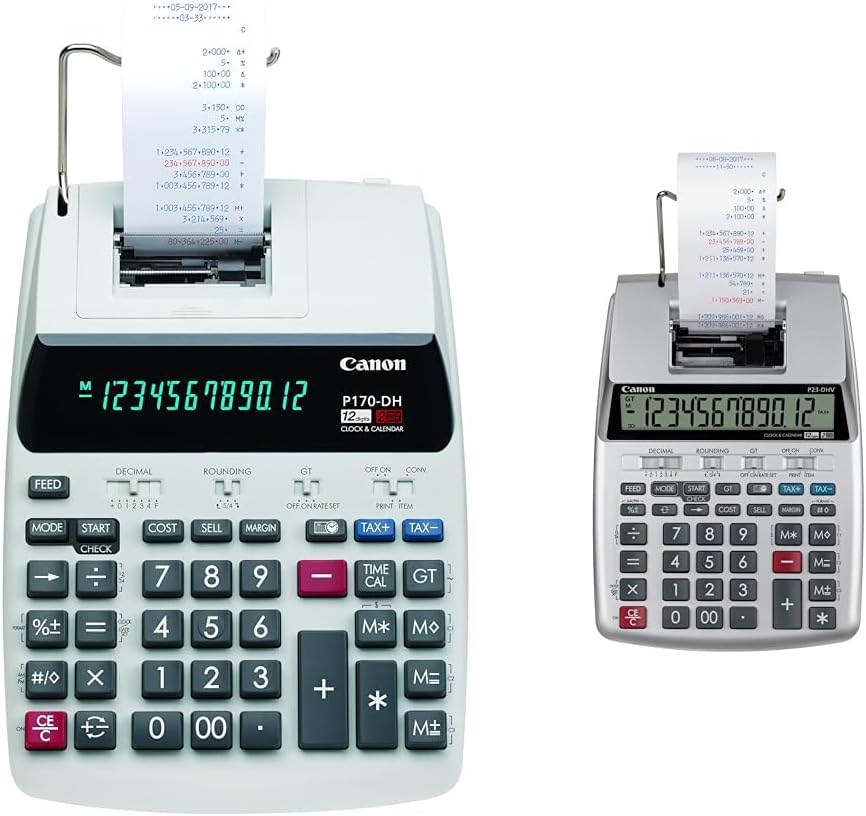 Canon Office Products 2204C001 Canon P170-DH-3 Desktop Printing Calculator with Currency & P23-DHV-3 Printing Calculator with Double Check Function, Tax Calculation and Currency Convers