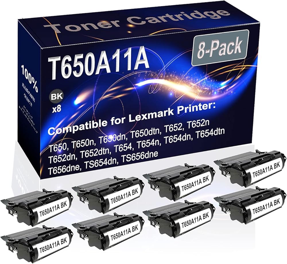 Kolasels 8-Pack (Black) Compatible T650 T650n T650dn T650dtn T652 T652n Laser Printer Cartridge (High Capacity) Replacement for T650A11A Printer Cartridge