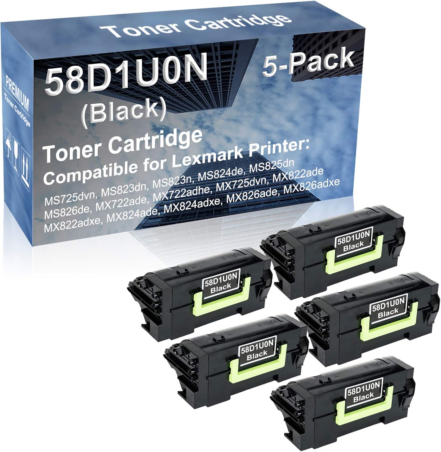 5-Pack Compatible High Capacity 58D1U0N Imaging Toner Cartridge use for MS725dvn MS823dn MS823n MS824de MS825dn Printer (Black)