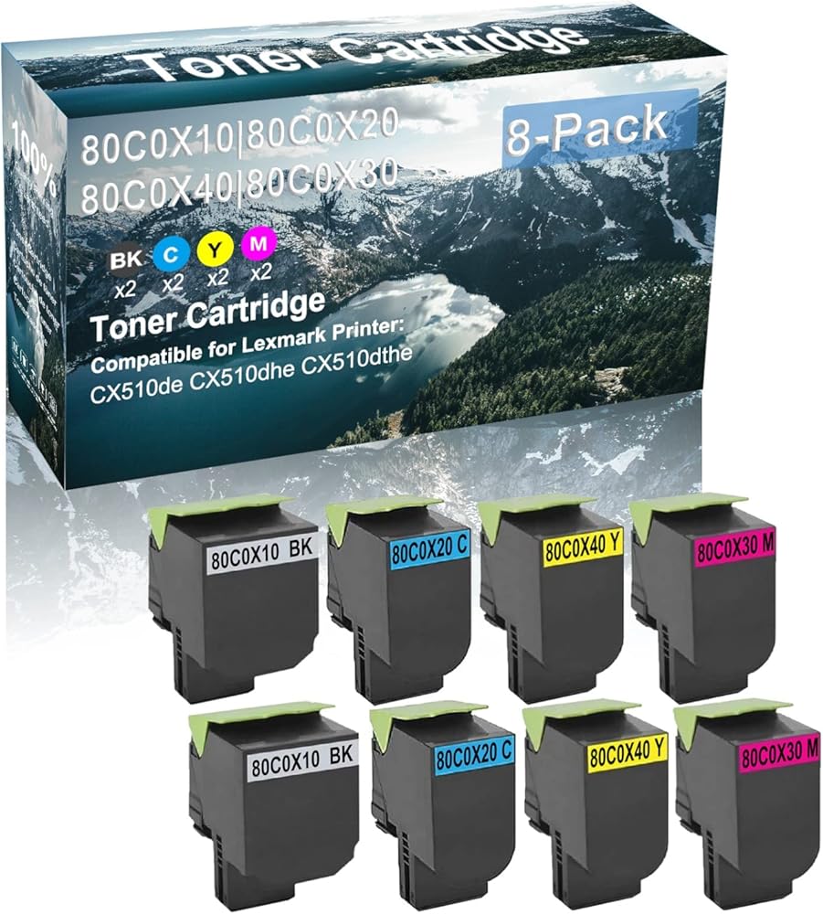 Credibility Store 8 Pack (BK+C+Y+M) Compatible 80C0X10 80C0X20 80C0X40 80C0X30 Laser Printer Toner Cartridge High Yield Use for CX510de CX510dhe CX510dthe Printer