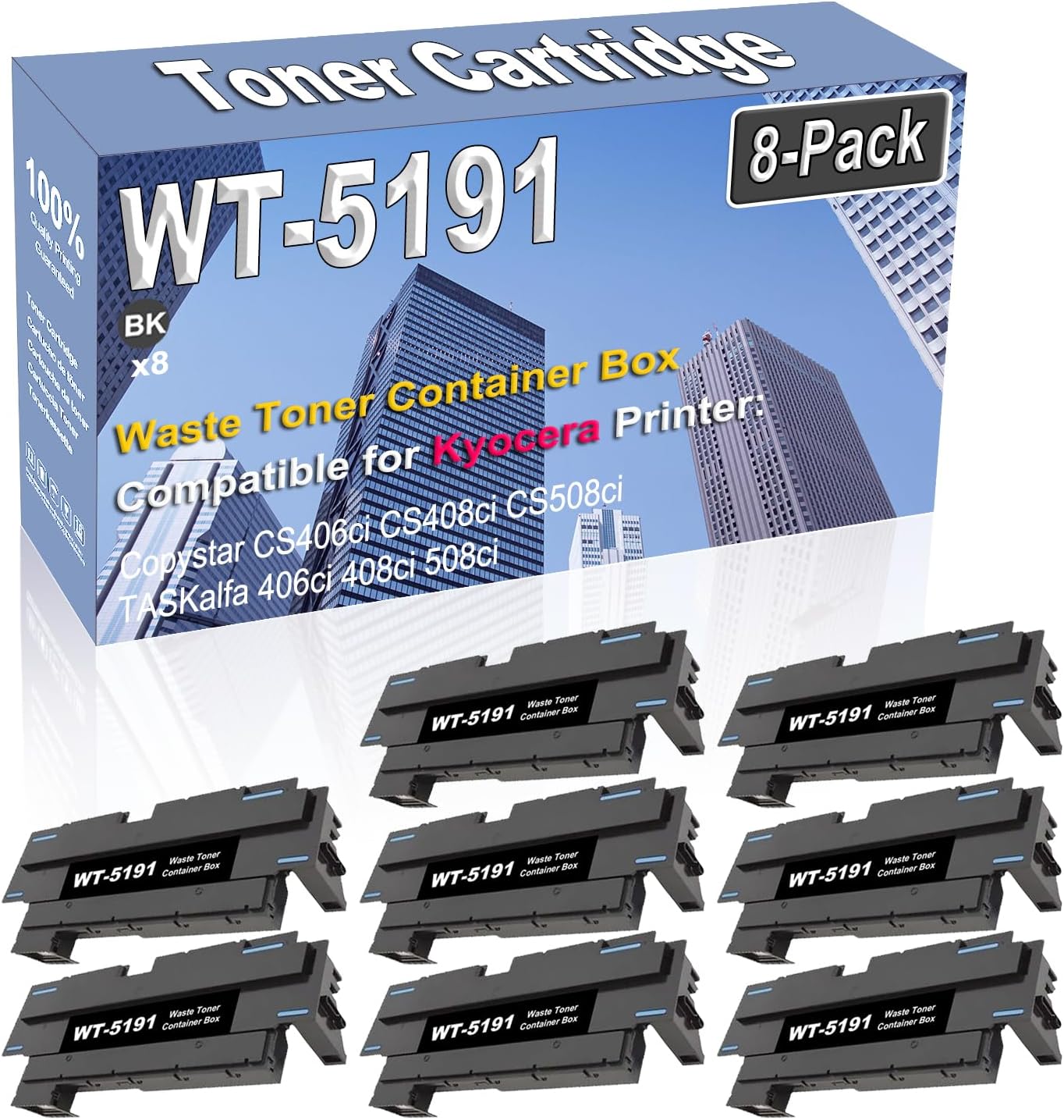 Credibility Store 8-Pack (Black) Compatible High Capacity WT-5191 WT5191 1902R60UN2 Waste Toner Container Box Used for Kyocera Copystar CS406ci CS408ci CS508ci TASKalfa 406ci 408ci 508ci Printer