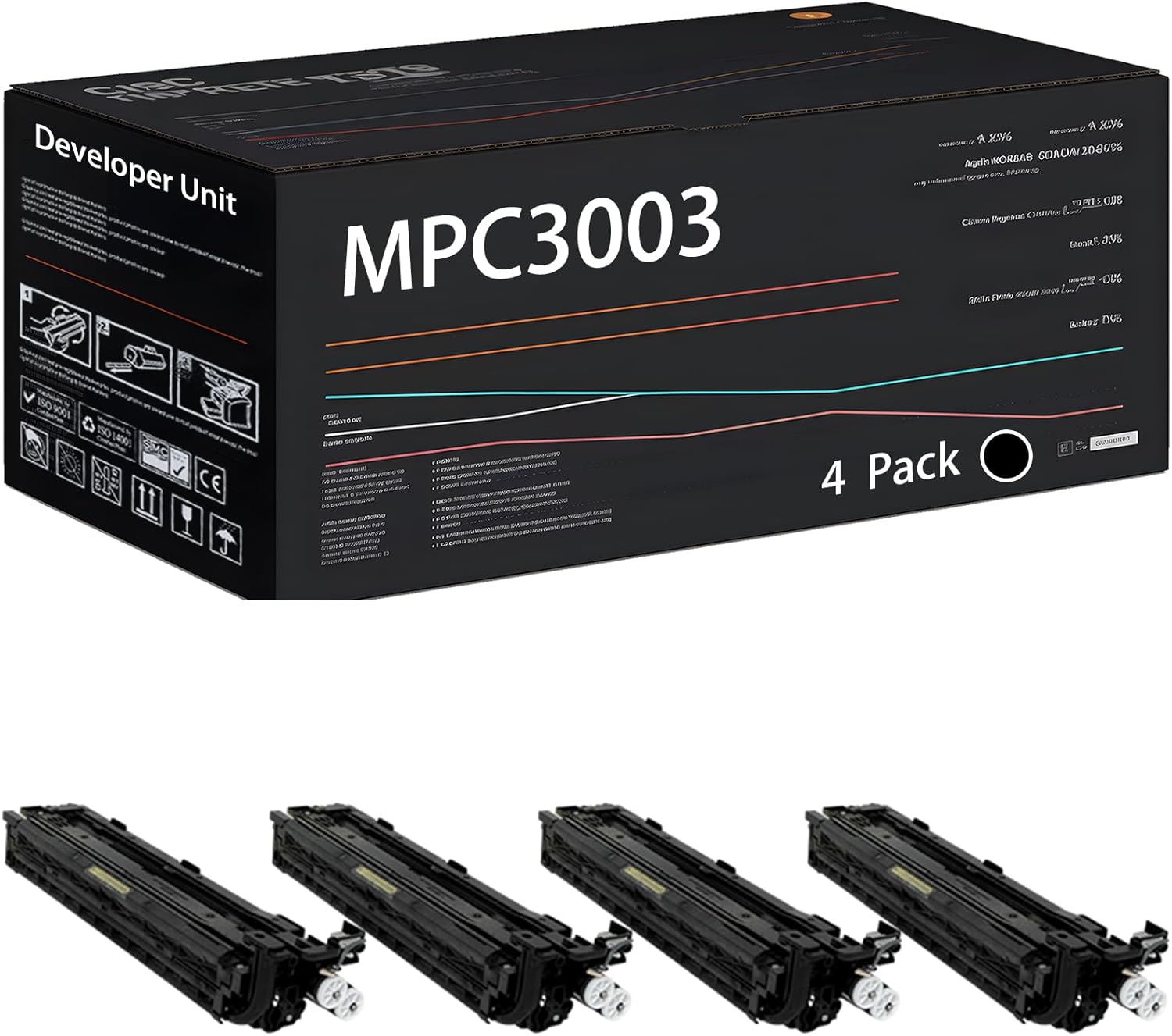 UVUMB MPC3003 Developer Unit Compatible for Ricoh MP C3003 C3503 C4503 C5503 C6003 Printers, with Chip, High Yield 170000 Pages, High-Definition Printing (4 Pack Black)