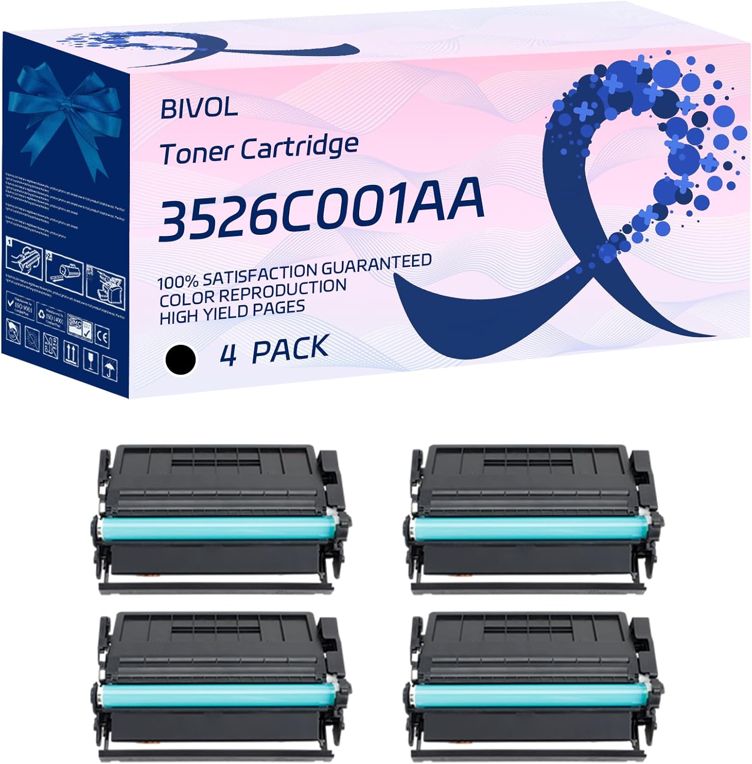 BIVOL 3526C001AA Toner Cartridge Compatible for Canon imageCLASS X MF1643i II MF1643iF II Printers, with Chip, High Yield 30500 Pages, Vivid Colors (4 Pack Black)