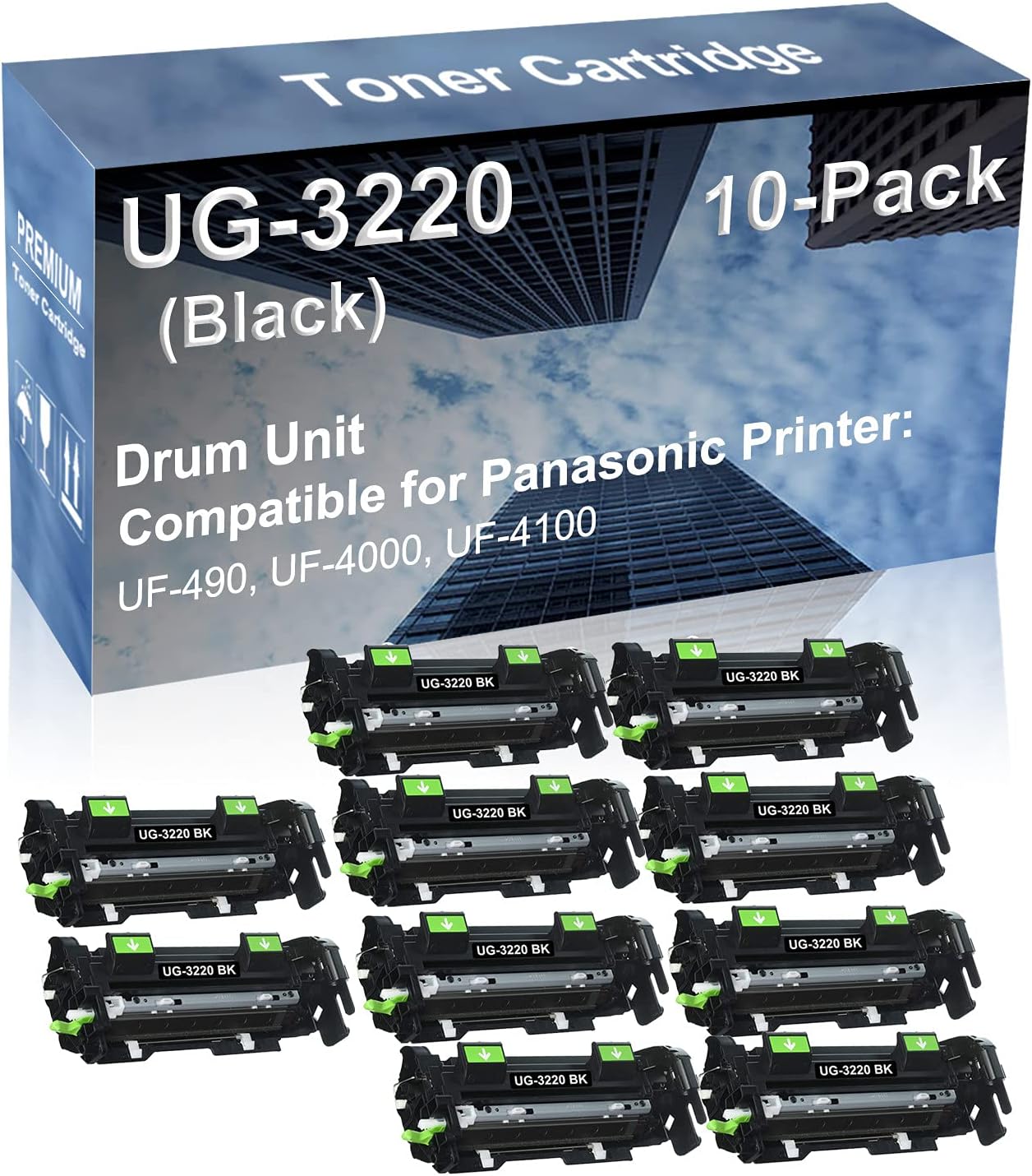10-Pack Compatible High Yield UF-490, UF-4000, UF-4100 Printer Cartridge Replacement for Panasonic UG-3220 UG-3221 Toner Cartridge (Black)