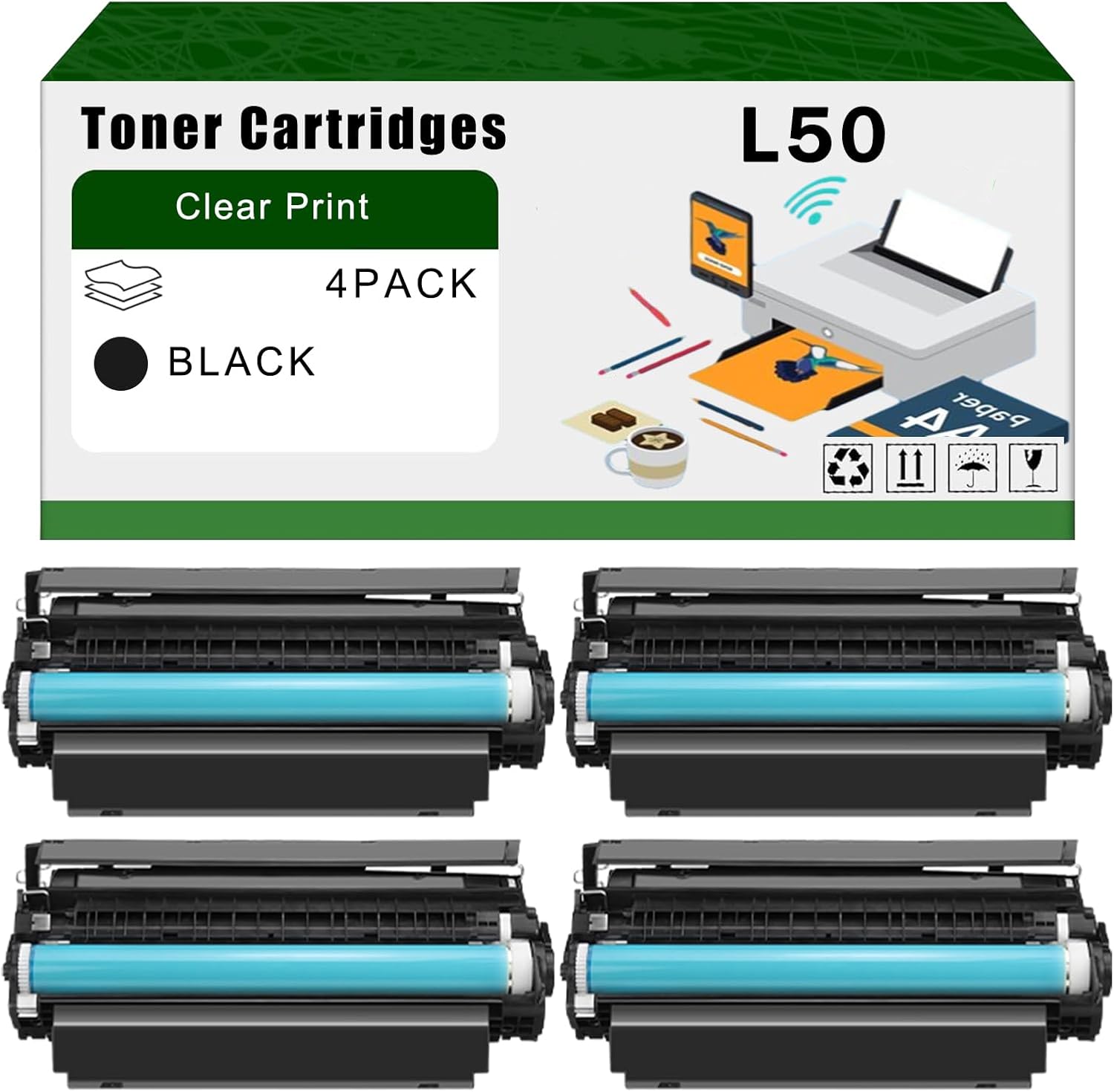 Compatible for Canon L50 Toner Cartridges PC Series Copiers PC-1060 PC-1080F PC-1061 Printers, High Yield 3500 Pages Bright Clear Colors (4 Pack Black)