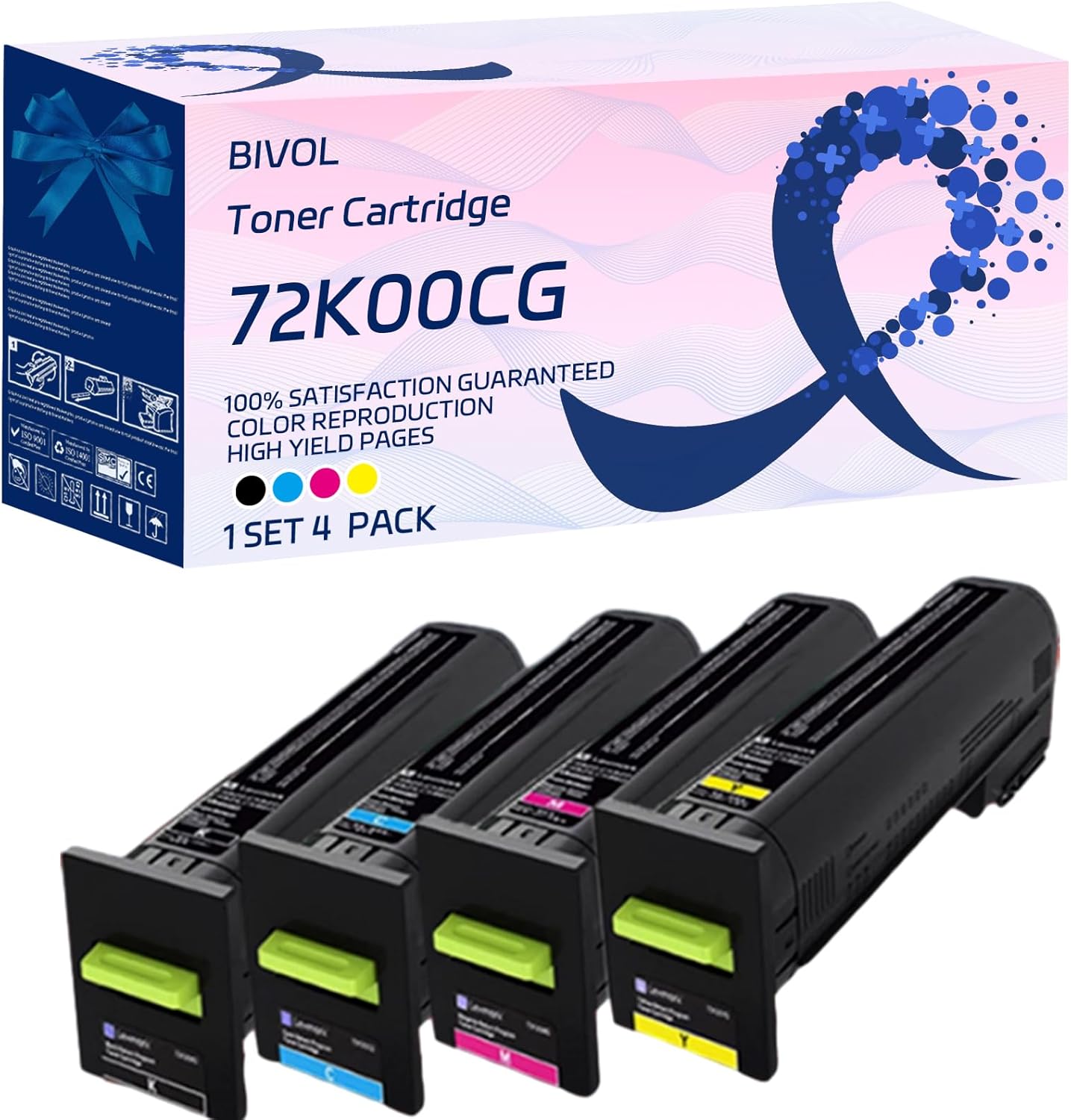72K00CG Toner Cartridge Compatible for Lexmark CS820de CS820dte CS820dtfe Printers, with Chip, High Yield 8000 Pages, Vivid Colors (4-Pack BK/C/M/Y)