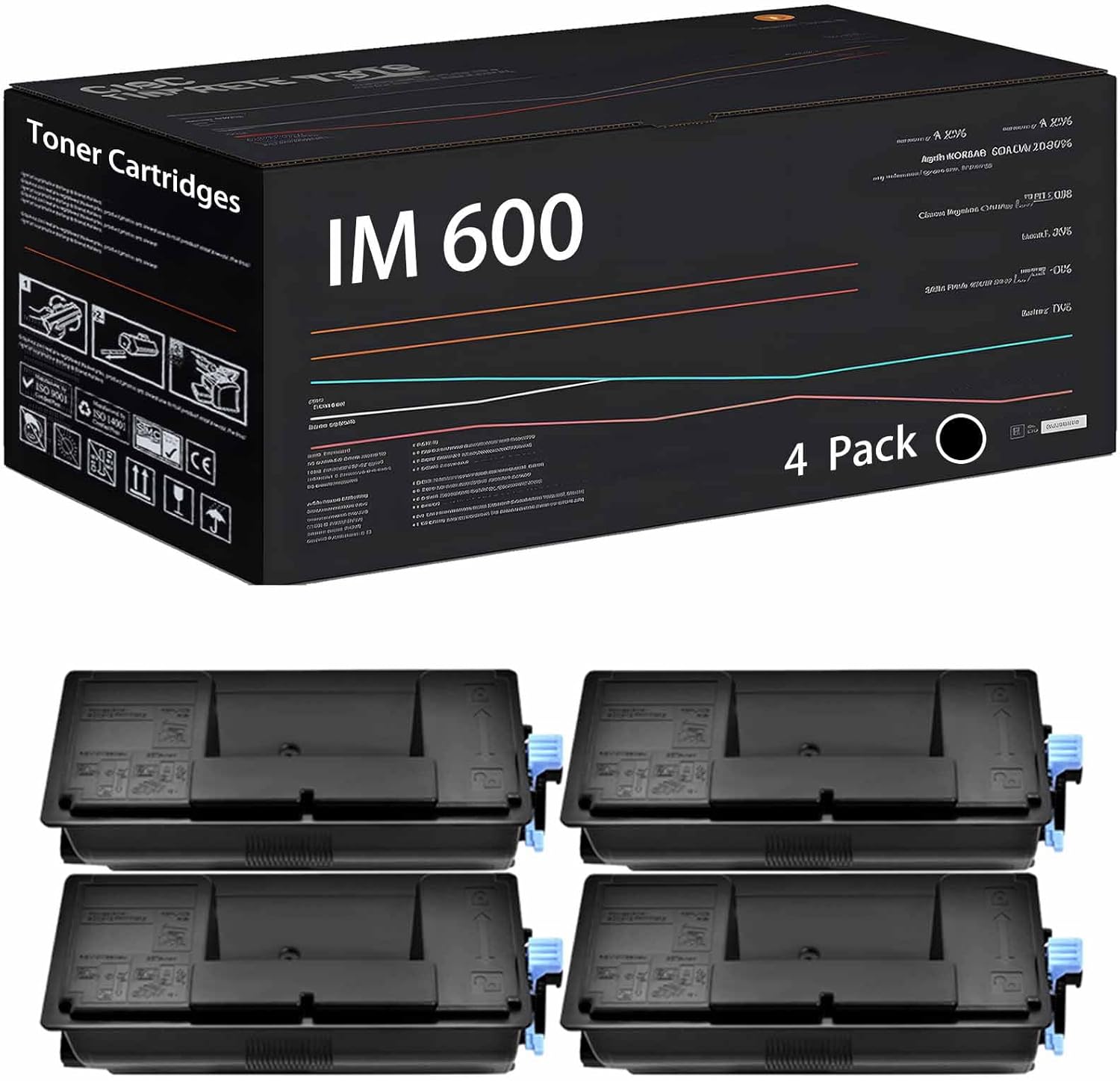 Wondrx IM 600 Toner Cartridges Compatible with Ricoh P 801 Printers, High Yield 41000 Pages (4 Pack Black)