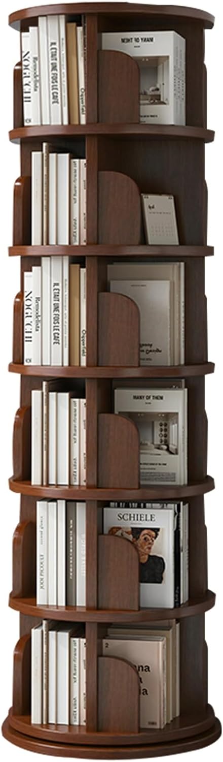 YUSIWOAL Bookcase,Rotating Bookcase, Book storageMulti-Tier Bookcase for Easy Access to Children's booksChildren's Bookcase, Perfect for Children's Bedroom Storage(Walnut Coloured,6storey)