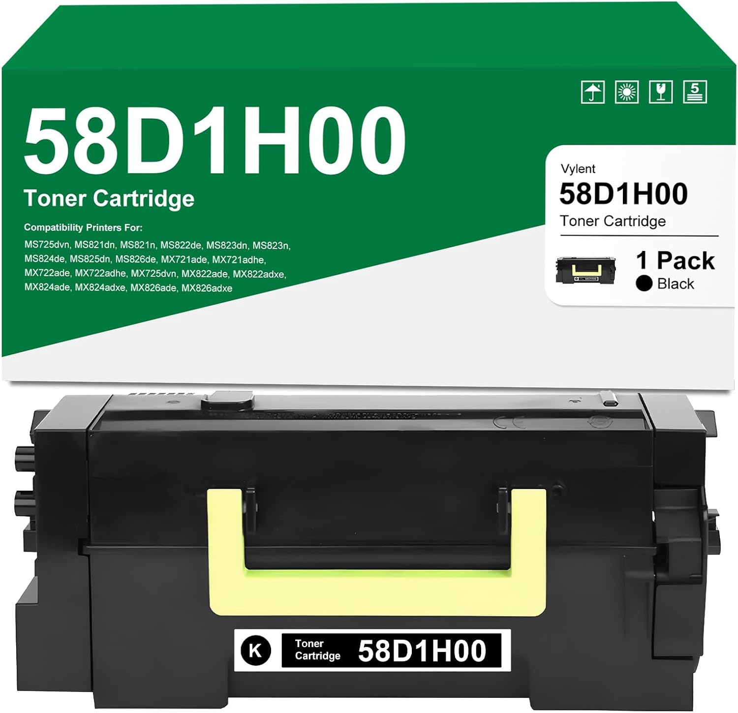 58D1H00 Toner Cartridge Black High Yield Replacement for Lexmark 58D1H00 Toner Cartridge for MS725 MS821 MS822 MS823 MS824 MS825 MS826 MX721 MX722 MX725 MX822 MX824 MX826 Laser Printer [15,000 Pages]
