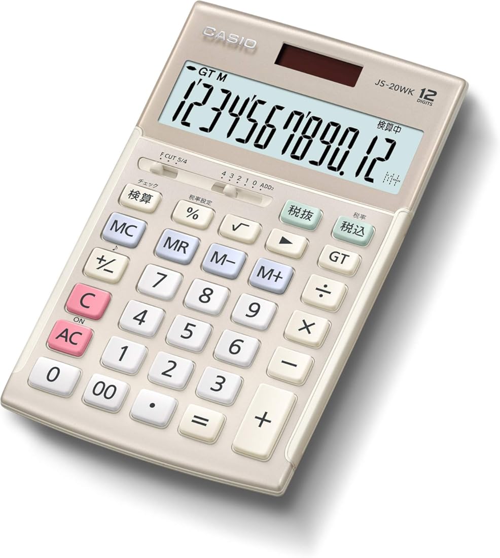 Casio full-scale practice calculator verification, tax calculation just type 12-digit JS-20WK-GD