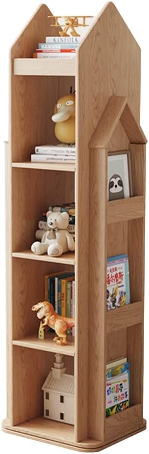 360 Degree Rotation 4-Layer Solid Wood Bookshelf, Home Office Library School Corner Bookcase, Easy to Assemble (Color : Log Color, Size : 46x40x164cm)