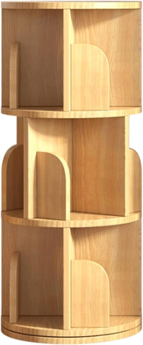 ABGRC Bookcase Bookshelf Solid Wood Stereo Rotation Bookcase Round Storage Organizer Thick Frame Bottom Display Rack for Living Room Stable