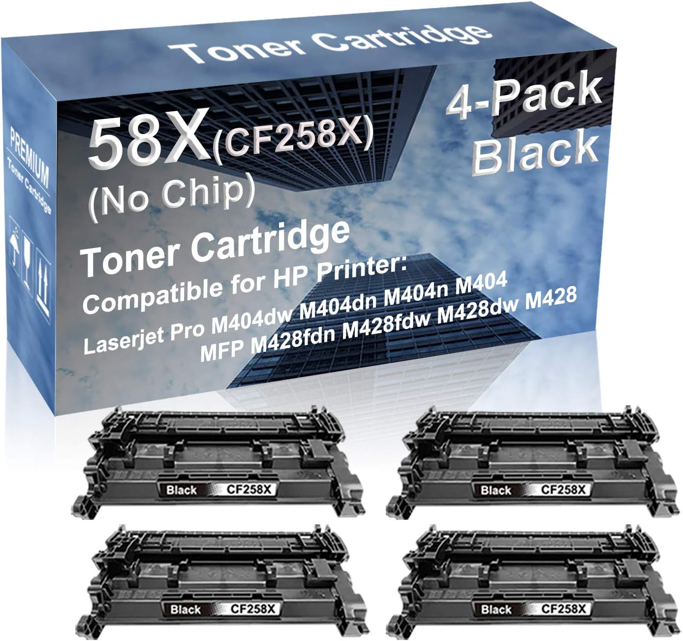4-Pack Compatible High Capacity 58X (CF258X) Toner Cartridge use for M404dw M404dn M404n M404 Printer No Chip (Black)