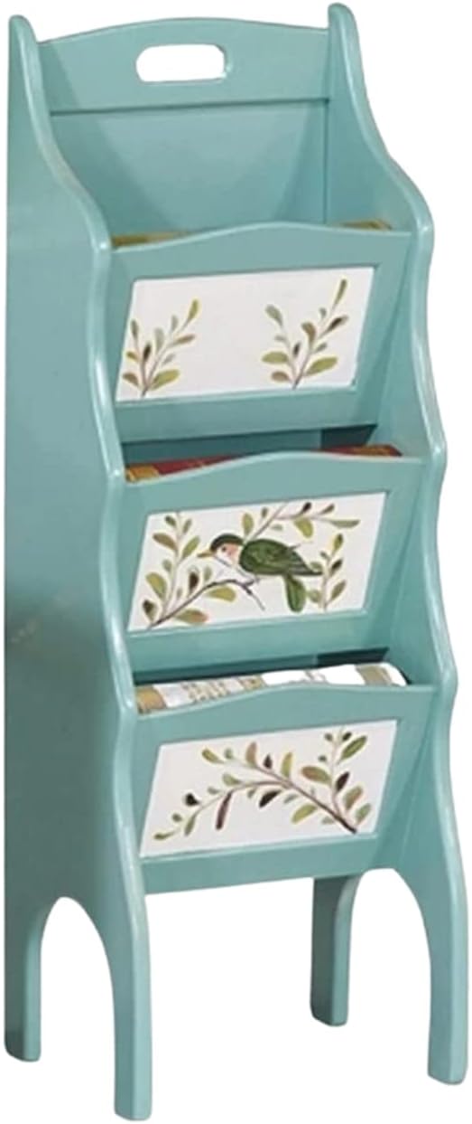 SYALEO 3 Tier Magazine Rack American Retro Bookshelf Floor Standing Bookcase European Style Book Storage Display Rack for Living Room