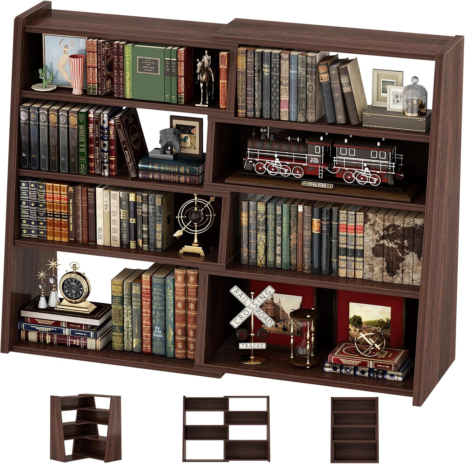 Armocity Book Shelf - Small Expandable Ladder Shelf, Short Corner Bookshelf for Small Spaces, 5 Tier Wood Narrow Bookcase, for Living Room, Bedroom, Entryway, Black Walnut