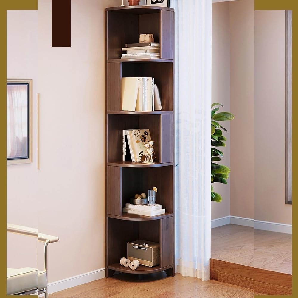 Wood Corner Shelf Triangular Solid Wood Bookshelf and Storage Cabinet Multi-Layer Corner Bookcase for Living Room Small Spaces,Ideal for Home