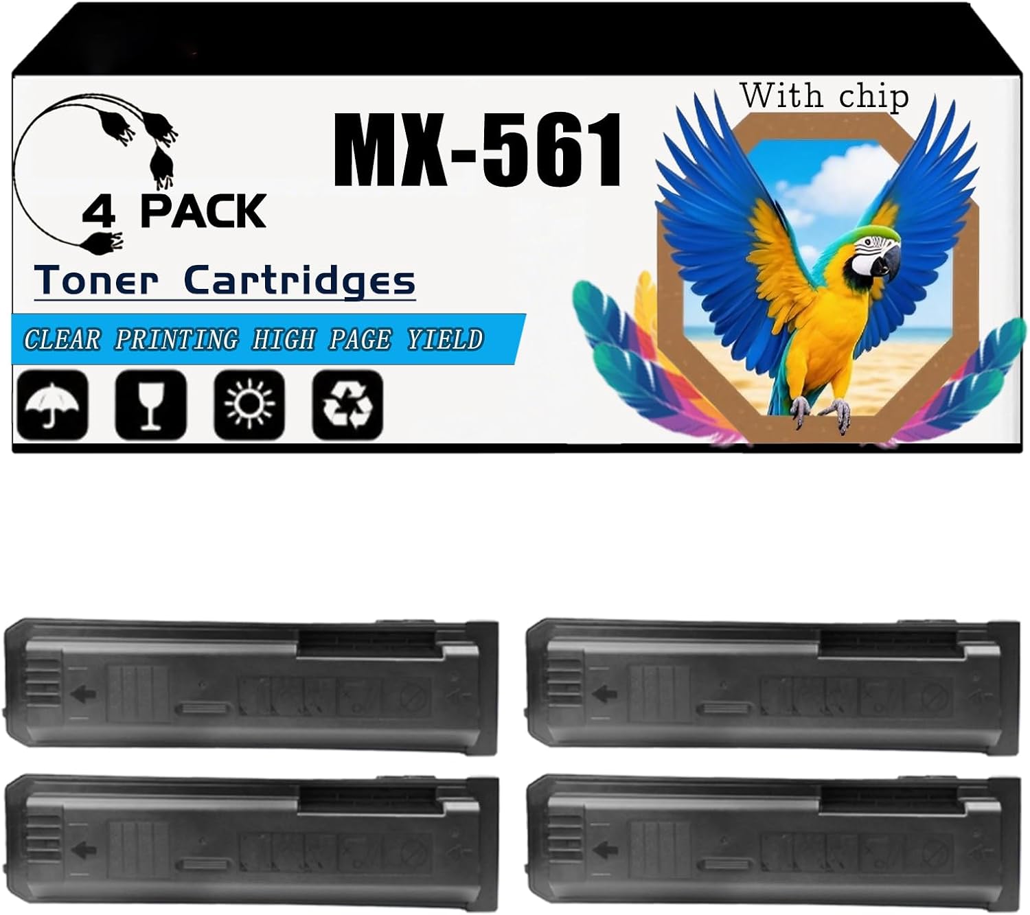 KYTGV Compatible for Sharp MX-S461N 361N 5658N B4621R B5621R 5608N Printers, MX-561CT Toner Cartridges, High-Yield 40000 Pages, Strong Print Clarity (4 Pack Black)