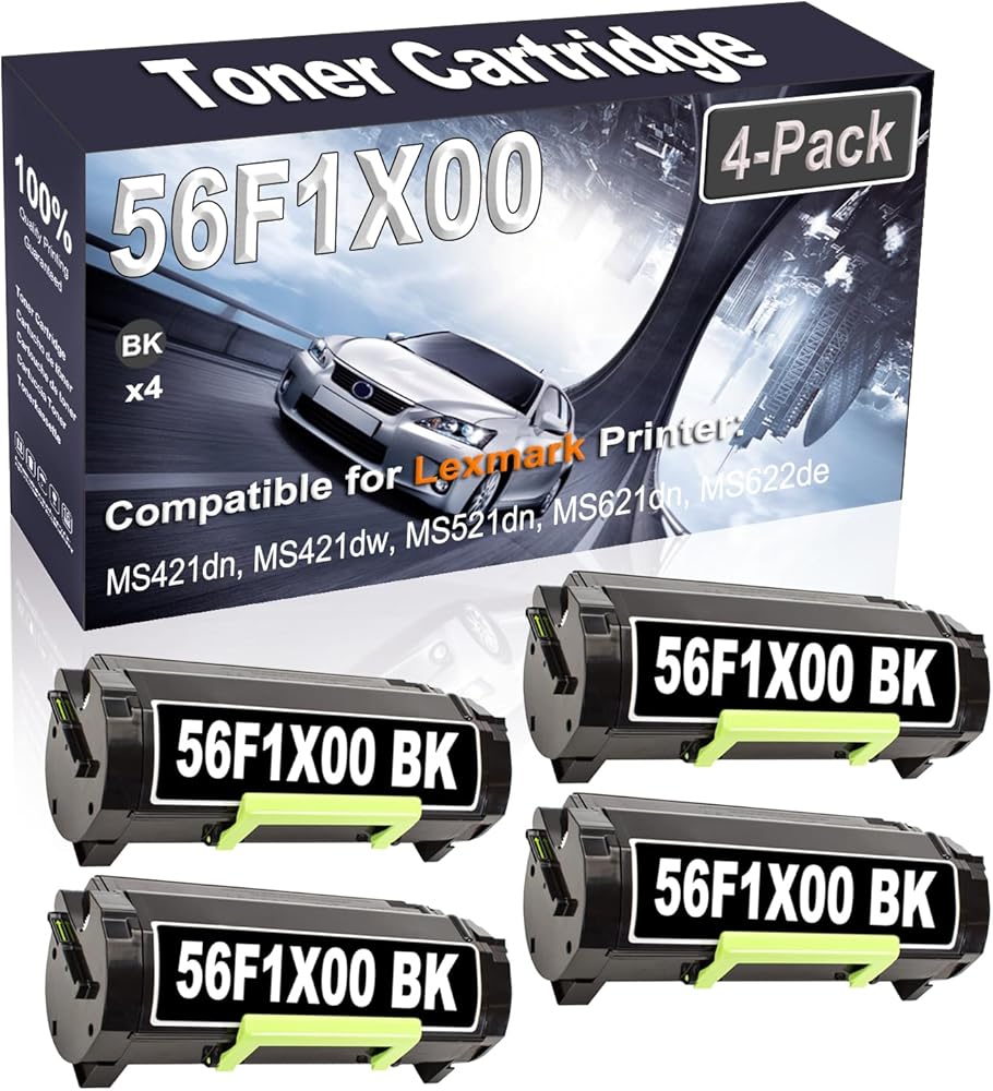Kolasels 4-Pack (Black) Compatible High Yield 56F1X00 Printer Cartridge use for MS421dn MS421dw MS521dn MS621dn MS622de MX421ade Printer