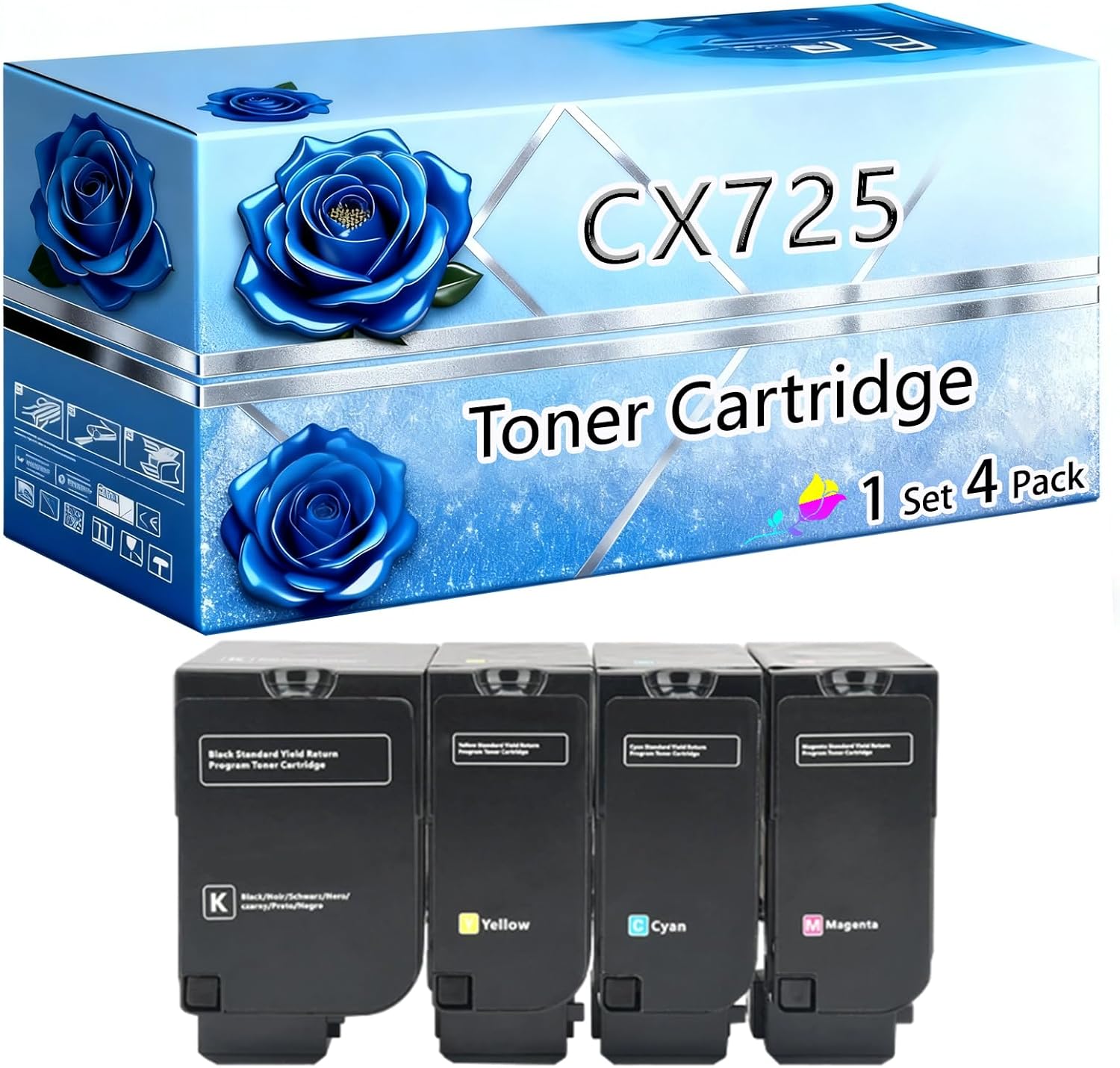 Compatible Toner Cartridge Replacement for Lexmark CX725 High Yield 30000 Pages CX725dhe CX725dthe CX725de Printers (4-Pack BK/C/M/Y)