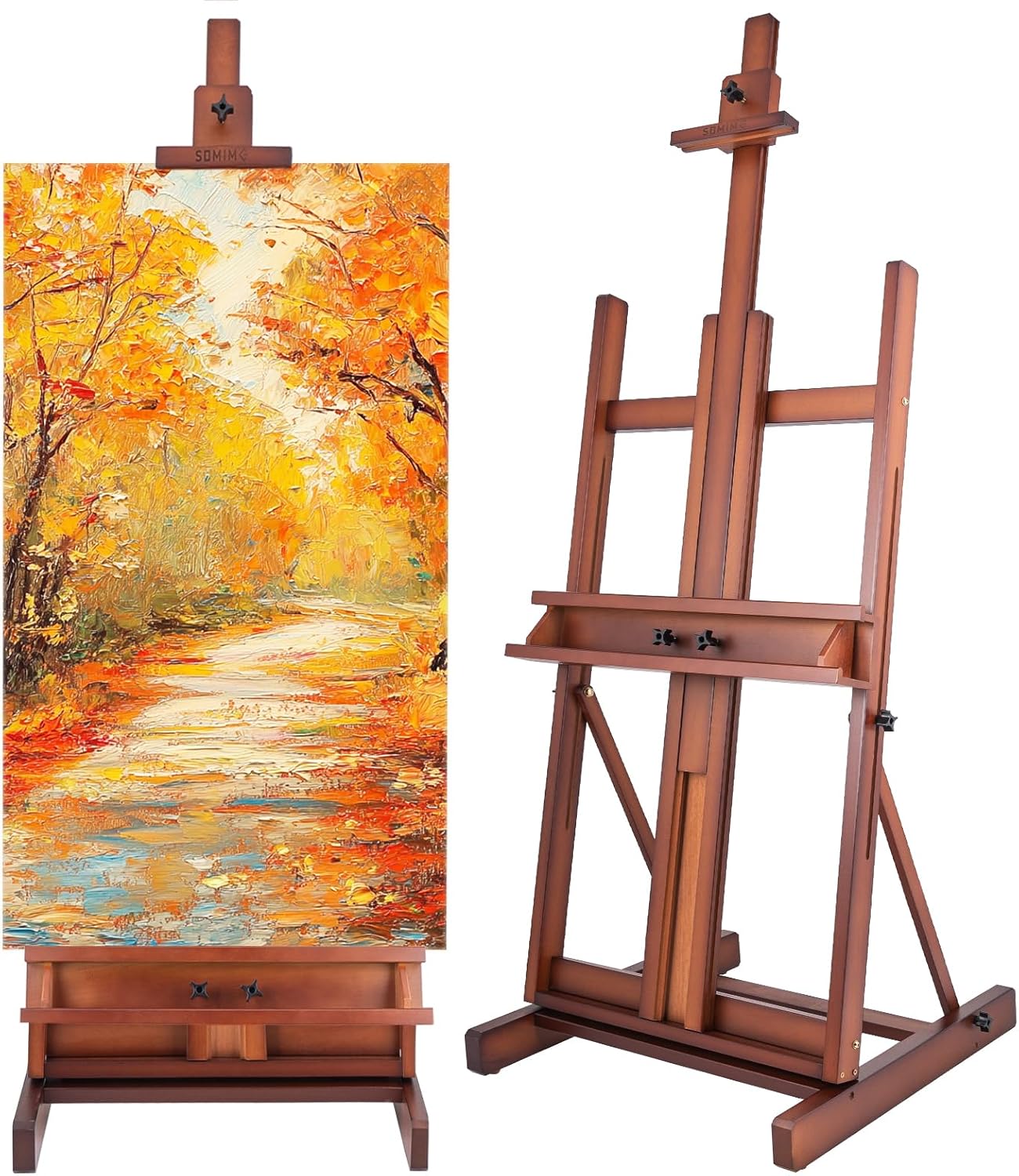 Somime H-Frame Studio Easel, Solid Beechwood Artist Easel with Storage Drawer, Adjustable Wooden Painting Easel Holding Canvas up to 78