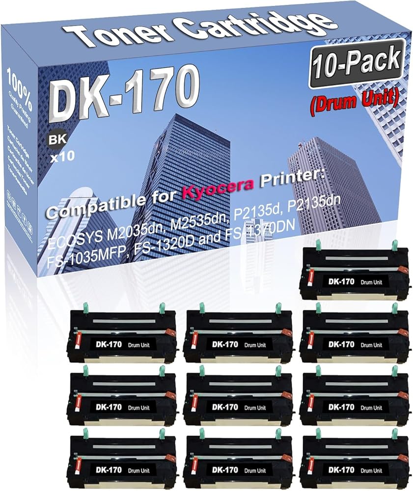 Credibility Store 10-Pack Compatible High Capacity DK-170 DK170 302LZ93061 Printer Drum Unit use for Kyocera ECOSYS M2035dn M2535dn P2135d P2135dn FS-1035MFP FS-1320D and FS-1370DN Drum Kit (Black)